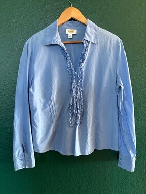 Talbots Light Blue Ruffled Front Button-Down Shirt
